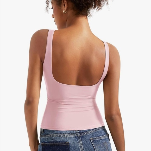 NWT SUUKSESS Padded Open Back Boat Neck Tank Tops Double Lined Large Pink - Picture 1 of 7